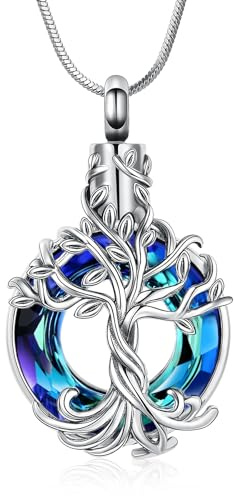 Minicremation Urnen-Schmuck für Asche, Halskette mit Lebensbaum, Andenken, Schmuck, Anhänger, Halsketten mit Trichterfüller, Geschenke für Damen und Herren