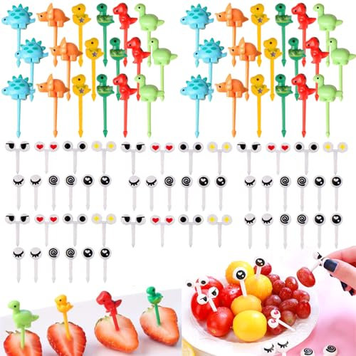 TYXHXTF 86 Stück Food Picks Obstgabeln Zahnstocher Kinder Mini Gabel Piekser Fingerfood Picks Wiederverwendbar Spieße ini Gabeln SüßE Zahnstocher Erwachsene für Lunch-Box Party Nachmittagstee