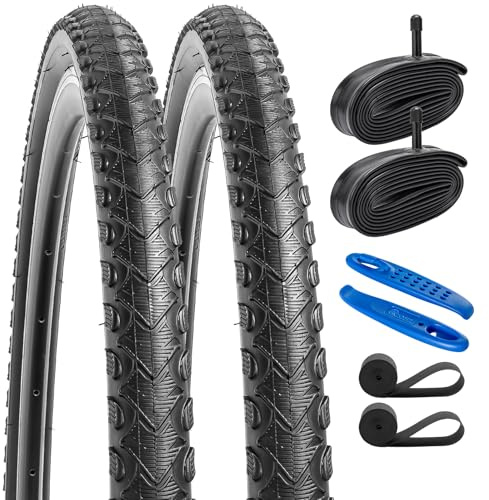 YunSCM 2Pcs Faltbar 28 Zoll Reifen 28x1.75 700x45C Mantel 47-622 und 2Pcs 700C Schlauch AV32mm Valve kompatibel City Bikes, Rennräder 45-622 700x45C Fahrradreifen schlauche