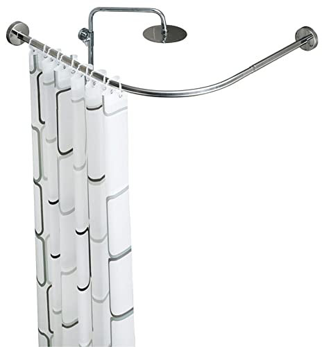 Ausziehbare, Gebogene Duschvorhangstange in L-Form, ohne Bohren, aus Edelstahl, teleskopierbar, für Badezimmer, Umkleidekabine, Bekleidungsgeschäft, 130 bis 180 x 130 bis 180 cm