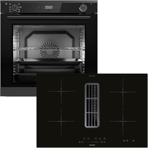 Oranier Pyrolyse Backofen Set EBP620 Einbau autark - 9 Funktionen & Induktionskochfeld 80 cm mit Kochfeldabzug KFA390-4 Kochzonen & Slider-Steuerung