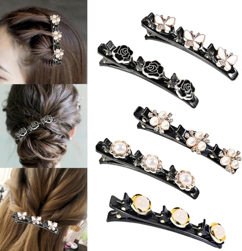 Bandes de Cheveux en Tissu Satiné Pince à Cheveux Tressée Barrette a Cheveux Laterale a Trois Fleurs pour Femme Fille Pince à Cheveux Colibri Avec Fleur en Cristal Cheveux à Double Couche DéCoration