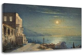 TNGHHSGA „Blick auf die Krim“ von Ivan Aivazovsky Berühmte Gemälde Druck auf Leinwand Reproduktionen von Ölgemälden Meeres landschaft Wandkunst für Wohnzimmer 70 x 120 cm gerahmt