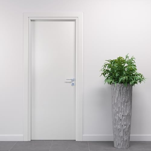 Porte Italiane, Porta Interna a Battente in Laminato High Density, Telaio in Legno e Coprifili Waterproof, con Serratura e Maniglia Hoppe Silver, 60x210 cm con Apertura SX, Colore Bianco