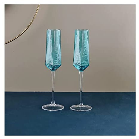 Generic Copa de Champán 2 Piezas Copa de Champán de Cristal Copa de Champán de Lujo de Alta Gama 200Ml Flauta de Champán Azul para Familias, Hoteles, Fiestas Flauta de Champán