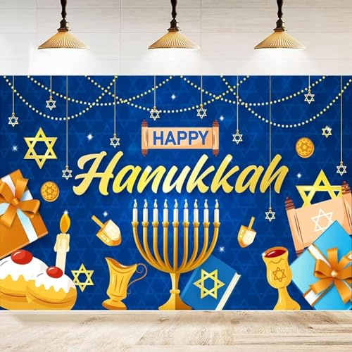 Fotografie Hintergrund Chanukka Dekor Banner Glücklicher Chanukka-Hintergrund für jüdischen Chanukka-Festtag für zu Hause tineit Poster 300x200CM