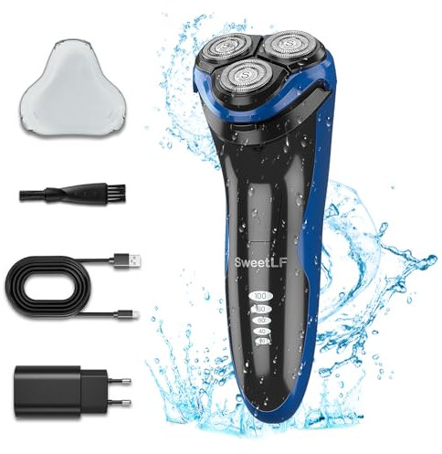 SweetLF Rasoir Electriques Hommes - Charge Rapide, Autonomie de 120 Mins, Rasoir 4D à Tête Flottante, Étanchéité IPX7, Usage Humide et Sec, Écran LED, Tondeuse à Barbe Incluse, USB Plug-and-Play