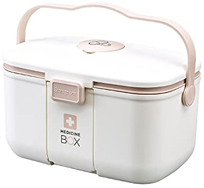ISCBAFYX Medizinische Aufbewahrungsbox, Truhe, medizinische Box, 2-lagig, große Erste-Hilfe-Box, Familien-Medizinbox für Zuhause und draußen, tragbare Diagnose-Medizinbox (Rosa) (weiß)