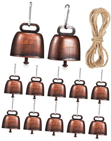 VANZACK 12stücke Teiliges Laute Kuhglocken Aus Bronze Mit Roten Zudhenknöpfen Und Naturseil Vintage Glocken Für Rinder Pferde Schafe Und Ziegen Zur Diebstahlprävention Bauernhof