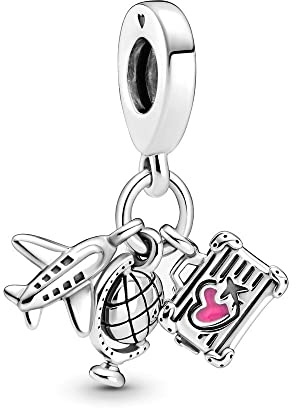 Wedanor Damen Flugzeug, Globe Koffer Dangle Charm Anhänger für Armband 925 Sterling Silber Geburtsstein Charms Beads passend für Armband