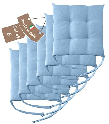 Il Tuo Artigiano Design 6 Stuhlkissen im Set, 40 x 40 cm 6 cm dick, Polsterung aus Schaumstoff und weichem Acryl, Sitzkissen Stuhl 6er Set, Stuhlkissen Outdoor 40x40 (6, Hellblau)