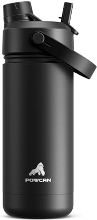 POWCAN Botella de agua térmica de 532 ml/18 oz con pajita y boquilla 2 en 1, mantiene el frío 24 horas, a prueba de fugas, se adapta al portavasos del coche, botella de acero inoxidable (Dark Knight)