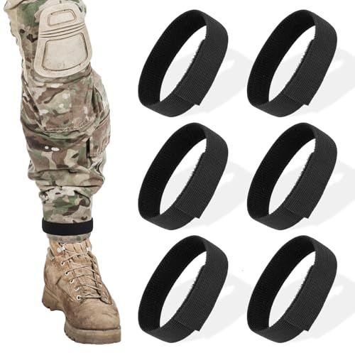 6 Pcs Ankle Strap, Boot Blousers Ankle Strap Elastic Boot Straps Bicycle Pant Leg Straps Adjustable Cycling Ankle Safety Band Black Elastic with Buckle for Riding Climbing Fishing Outdoor Sports