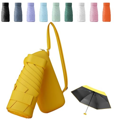 Sykerout Travel Umbrella - Compact, Lightweight, Windproof, UV Protection, with Capsule Case, Perfect for Women's Handbags (yellow)