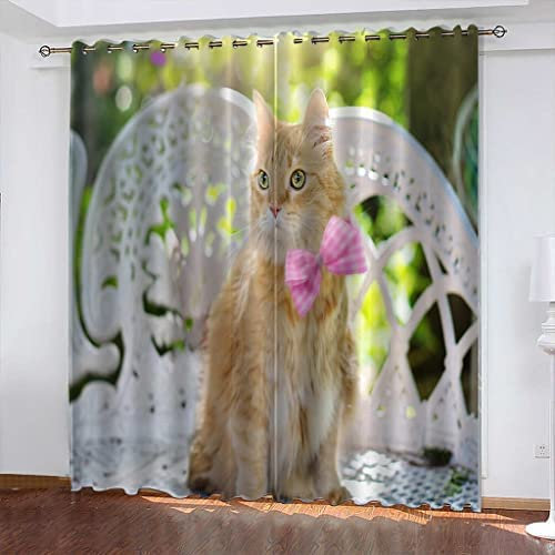 Kinder Vorhang Verdunkelung mit 3D Tier Katze Muster 2er Set Paneele für Schlafzimmer Kinderzimmer oder Wohnzimmer UV-Schutz Schallschutz und Beschattung 150cm x 166cm
