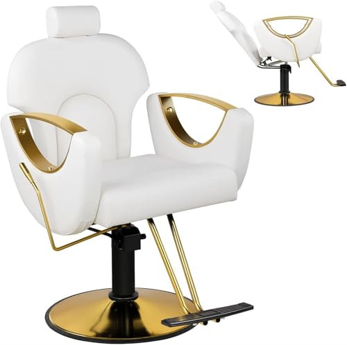 TUPOSTAR Professioneller Friseurstuhl Bequeme Polsterung Verbesserte, Langlebige Armlehnen 360-Grad-Drehung Gewichtskapazität: 150 Kg,Weiß,100X65X90CM