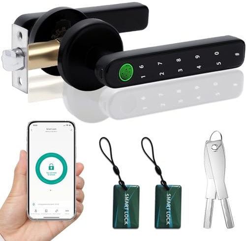 Smart Fingerprint Door Lock, Biometric Keyless Entry Door Lock with APP - Cards - Backup Key - Fingerprints - Codes for Bedroom Hotel Office Apartment and More(Black)