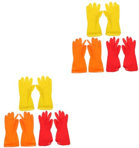 BESTOYARD 6pairs Latex Cleaning Gloves for Kitchen Dishwashing Non- Grip Comfortable Housework Use Vibrant Colors Each