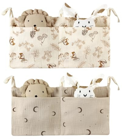 Landrain 2 Stück Babybett Organizer Hängend, mit 2 Taschen Kinderbett Bett Betttasche