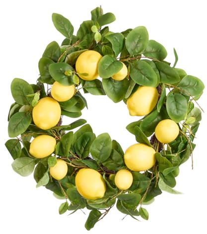 XL Summer Wreath Natural Grapevine Evergreen Garland Ornament (Lemon) | Summer Wreath, Garland, Door Wreath, Artificial Wreath, Summer Decoration, Floral Wreath