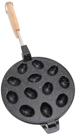 Piastra per Waffle a Bolle, 12 Fori Antiaderente Lega di Alluminio Legno Composito a Forma di Biscotto di Noce Teglia per Waffle a Forma di, Per Torte Waffle (BLACK)