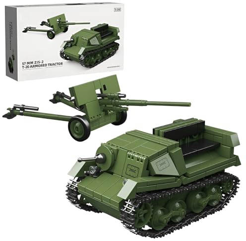 JVAVNE T-20 Armored Tractor Panzer Bausteine, WW2 Militär Panzer Klemmbausteine, Militär Gepanzertes Fahrzeug Bausteine Modell, Geschenke für Erwachsene und Militärfans, 390 Teile