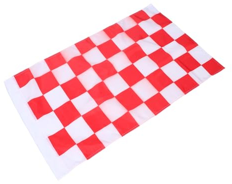 INOOMP Drapeaux De Course À Carreaux Rouges Et Blancs - Drapeau À Carreaux En Polyester 96 X 64 Cm Pour Extérieur Garage Décoration De Jardin Cour Pelouse Patio