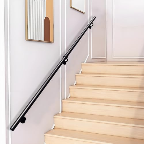 Pasamanos para escaleras de 1, 2, 3, 4, 5 y 6 metros, barandilla moderna con barras metálicas para montaje en pared en interiores y exteriores, barra de seguridad de hierro forjado negro.(450cm)
