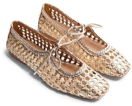 Gioseppo Worden - Bailarinas de Piel Trenzada Bicolor con Tacón Metalizado, Parte Trasera Plegable, Suela Flexible de Caucho, Color Platino, Talla 40