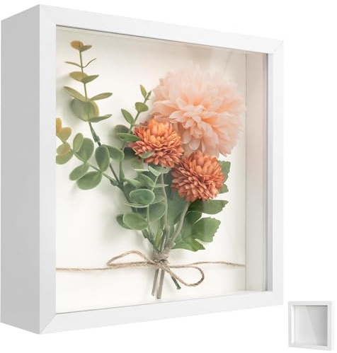 Marco de Fotos 3D, Marco de Fotos con Relleno 3D, Marco de Fotos con Profundidad, Marco de Fotos Rellenable, 20 x 20 cm, Pared o Escritorio, para Decoraciones DIY, Blanco