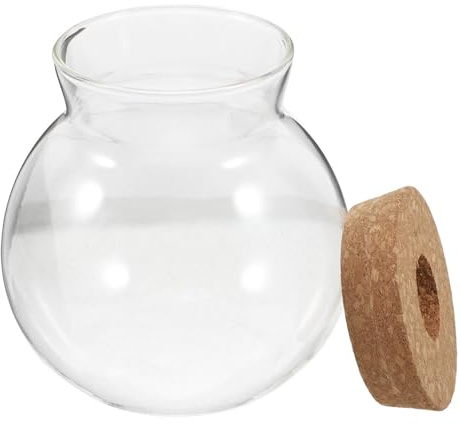 SEWACC Glas Terrarium Rund mit Korkdeckel Kleines Hydrokultur Pflanzgefäß für Moos Farne und Sukkulenten Transparentes Mikro Landschaftsgefäß für Büro und Zuhause