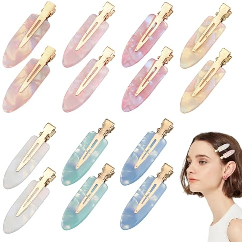 SYEYCW 14 Pezzi Mollette Capelli, Fermagli per Capelli Senza Pieghe, Fermaglio Capelli Donna, Mollette per Capelli Senza Curvatura, Clip in Resina Acrilica, per Parrucchiere Frangia Ondulata Trucco