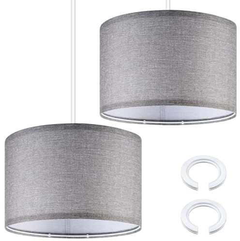Weewooday 2 Stück Stoff Lampenschirm Ø 30 x 20 cm mit E27 auf E14 Adapterring Runder Lampenschirm mit Einfacher Montage aus Leinen für Tischlampe Nachttischlampe Stehlampe(Dunkelgrau)