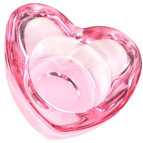OSALADI Pot à Ongles en Verre Forme Cœur sans Couvercle, Gobelet Épais Rose pour Accessoires de Nail Art, Plat Compact pour Ongles en Acrylique, Outil Pratique Manucure Salon