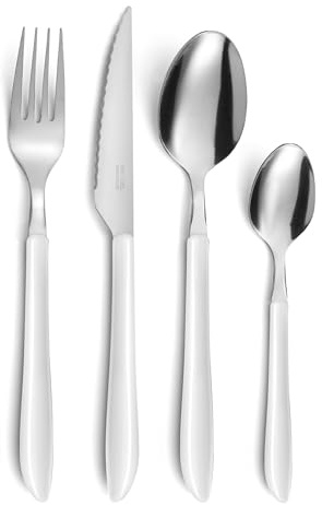 PRADEL ESSENTIEL - Set di posate da 24 pezzi per 6 persone - Vibrato - 18/0 Acciaio Inossidabile, Finitura Standard - Bianco (Spessore 2,5 mm)