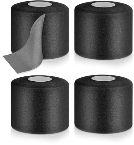 4 Rollen Schwarz Sporttape,Schaumstoff Sports Tape,Atmungsaktive Sports Tape,Pre Wrap Stirnbänder für Knöchel Handgelenke Hände und Ellbogen Knie(6cm x 200cm)(Schwarz)