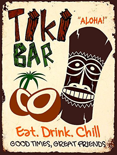 SHAWPRINT TIKI BAR EAT DRINK CHILL METAL TIN PLAQUE WALL SIGN RETRO ART PUB BAR CLUB MAN CAVE (150MM X 200MM (6 X 8))