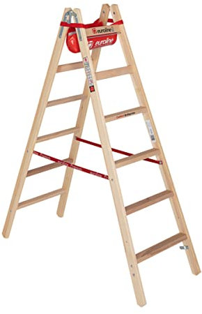 Holz Sprossenstehleiter jeweils 6 Sprossen mit Eimerhaken und Ablagetasche