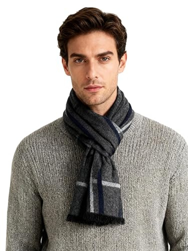 Leisoft vinter höst herr stickad halsduk ull stickad pläd halsduk business casual gentleman halsdukar 180 x 30 cm, Ws016-add-pläd/grå, En Storlek