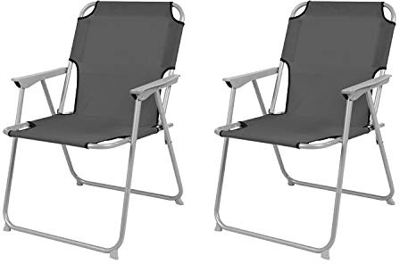 Mojawo 2 Stück Campingstuhl Faltstuhl Stoff Oxfort Anthrazit Klappstuhl Anglerstuhl Regiestuhl Angelstuhl Metall B 53 x T 46 x H 74 cm