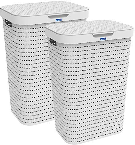 Rotho Country Wäschesammler mit Deckel in Rattan-Optik, Kunststoff (PP) BPA-frei, anthrazit, (2, Beige)