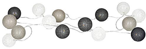 levandeo Guirlande lumineuse à 15 boules LED en coton Gris/blanc