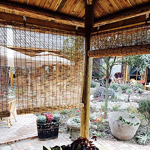 kufu01 Terrasse Fensterbänke Pavillon Trennwand Sichtschutz Heben Bambusrollo,Atmungsaktive Schilf Vorhang Lichtfilter Rollläden,Retro Carbonization Verdunkelungsjalousien (55x105cm/22x41in)