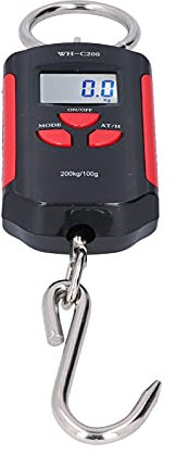Agatige Kranwaage, Handheld 200 kg Mini Hängewaage Tragbare elektronische Steelyard HD Hintergrundbeleuchtung Gepäckwaage mit Haken(Rot schwarz)