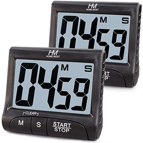 HOME MOST 2-Pack Large Display Kitchen Timer - 3 Digital Timer Magnetic Back Loud Alarm - Black Cooking Timers for Kitchen Teachers Students Games Meetings - Sports Timers for Workouts Exercise