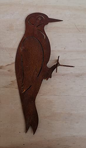 terracotta-toepfe-de Specht ca. 25 cm hoch zum Schrauben aus Metall in Edelrostausführung Gartendekoration Tier Figur Metall Rost Wald Baum