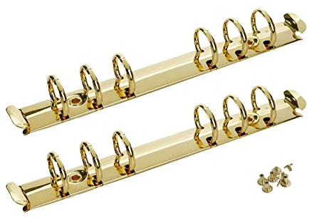 Pastlla 2pcs Book Rings Metal Loose Leaf Binders A6 Notebook Ring Binders Notebook Mechanism Replacement Kit for Photo Album DIY Travel Diary 6 Holes Gold
