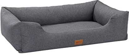 MSS e.K. Hundebett Sofa 85 x 63 cm M-L in Anthrazit Hundekorb mit abnehmbaren Velours-Bezug und weicher Polsterung waschbares Hundekissen 85 x 63 x 25 cm Hundematte Hundesofa Welpenbett Grosse Hunde