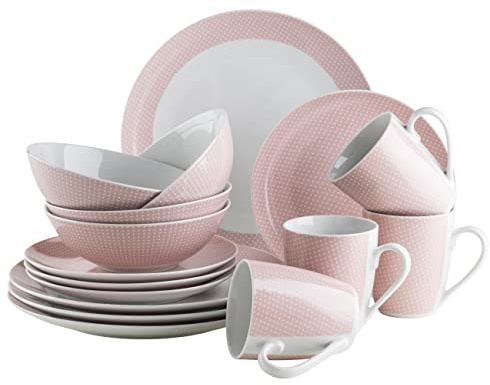 MÄSER Kitchen Time II - Vajilla para 4 personas (porcelana, 16 piezas), color rosa