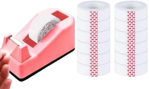 Tejpdispenser skrivbord med 12 rullar transparent söt liten tejpdispenser packning påfyllningar osynlig tejp skrivbordstejp dispenser för julklapp presentförpackning kontor hem skolmaterial rosa